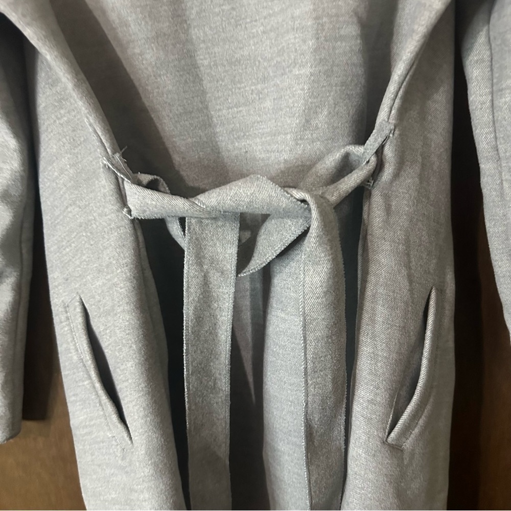 Revamped Grey Waterfall Collar Waist Tie Women's Coat Sz XS Cozy Fall Academia - Picture 6 of 9
